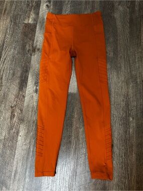 Athleta Kids Bright Orange Ribbed Side-Panel Leggings